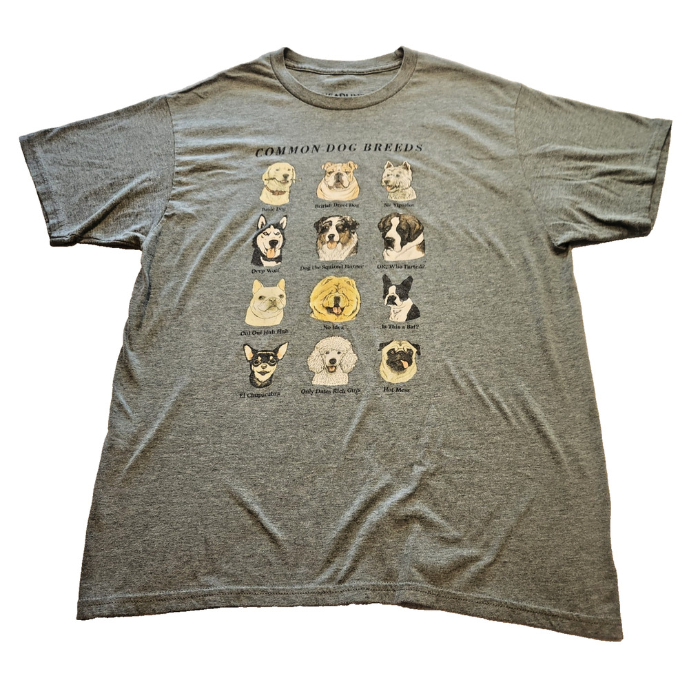 Headline Common Dog Breeds with Funny Nick-Names T-Shirt Gray Size L